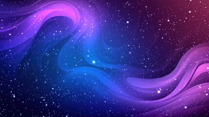 A cosmic, starry abstract background with swirling purple and blue patterns, dotted with tiny glowing stars for a magical, outer-space feel