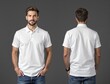 © VideoFlow - Front and back view of a man wearing plain white polo shirt and jeans on dark background for apparel mockup or fashion design concept.