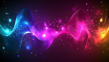 Wall Mural - colorful abstract waves with glowing particles.