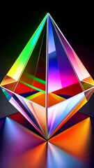 Wall Mural - prismatic crystal shape with iridescent colors and rainbow reflections, abstract diamond on dark bac