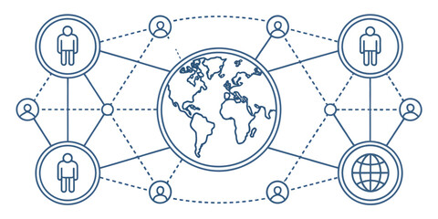 Wall Mural - Monochrome Worldwide Line Icon Set — Earth, Global Network, and Connectivity


