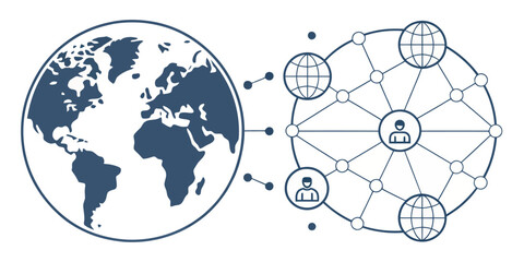 Wall Mural - Monochrome Worldwide Line Icon Set — Earth, Global Network, and Connectivity

