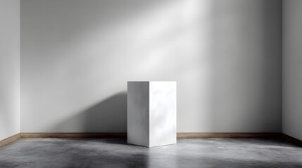 Wall Mural - a minimalist white cube podium in an empty room