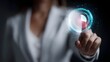 © Thares2020 - Holographic financial data analytics interface controlled by a professional woman