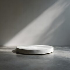 Wall Mural - floating white platform casting soft shadow on light gray floor
