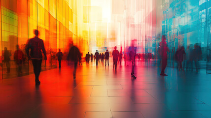 Wall Mural - corporate fair and exhibition environment with crowd in a modern global convention setting