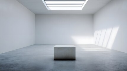 Canvas Print - a minimal product stand in an empty white cube room with a skylight