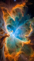 Wall Mural - spectacular abstract nebula formation in deep space with vibrant orange and teal cosmic clouds