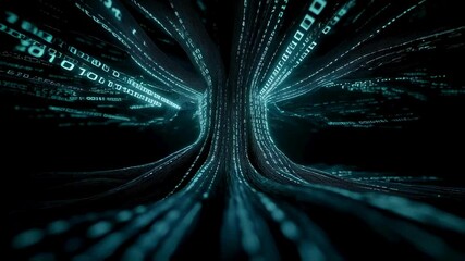 abstract digital data stream binary code tunnel of light and information flow