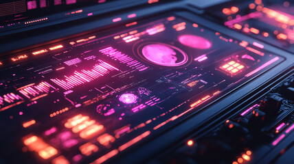Wall Mural - modern computer system displaying global data visualization in a futuristic tech environment