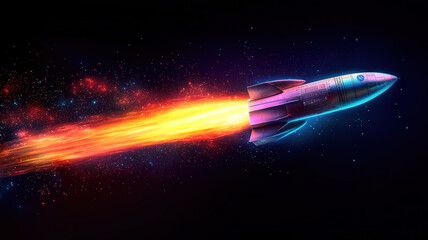 Wall Mural - rocket launch at night sky showing spaceship taking off into outer space scene