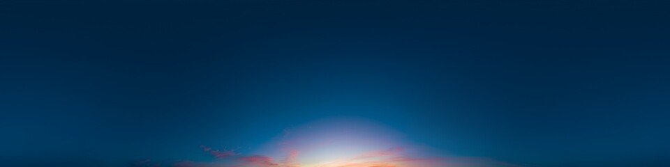 Wall Mural - 360 panorama of dark blue sunset sky with bright pink cirrus clouds. hdr 360 seamless spherical pano