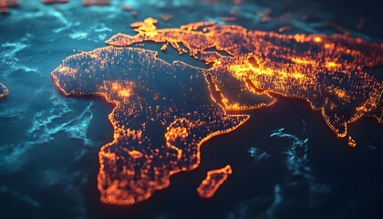 Wall Mural - global map representation of illuminated city points.