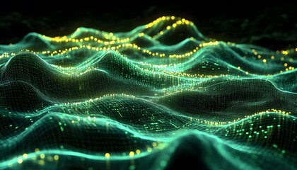 Wall Mural - abstract digital landscape with glowing points.