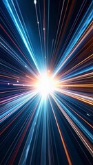 Wall Mural - dynamic abstract background featuring radial lines of light emanating from a central glowing point, 