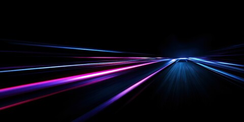 Wall Mural - abstract motion blur of bright blue and magenta light trails on black