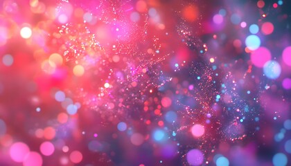 Wall Mural - abstract display of vibrant, glowing particles in a colorful bokeh effect.