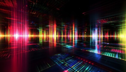 Wall Mural - colorful digital space with glowing lines and patterns.