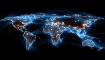 Wall Mural - global map of world cities and their connectivity.