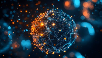 Wall Mural - a sphere of interconnected nodes, highlighted with vibrant lights.