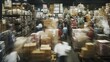 © Bayram - photo of the inside of a warehouse full, full, full of boxes, with people busy working in the space, moving boxes around, but all people are shown a little blurred using motion blurredness -