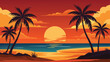 © MAHI - Tropical sunset beach scene vector illustration with palm trees and a warm color palette