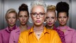 © Nataliia_Trushchenko - Confident group of five women with diverse hairstyles and stylish outfits, standing together in a modern setting, showcasing empowerment and unity among female friends in a vibrant atmosphere