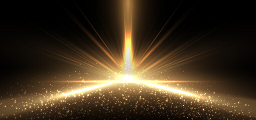 Wall Mural - abstract elegant gold glowing beam with lighting effect sparkle on black background.