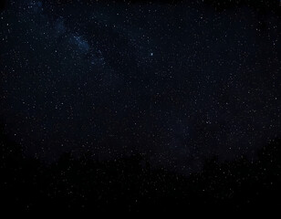 a magical night sky with glowing stars and a crescent moon, ample copy space, starry night sky
