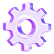 © AITTHIPHONG - Minimal glassmorphism gear icon representing settings or configuration in modern digital interfaces, purple glass gear cog setting options mechanism, 3d rendering