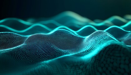 Wall Mural - abstract digital wave pattern in teal and dark tones.