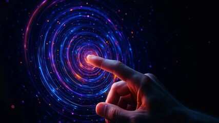 Wall Mural - A mesmerizing video concept of a hand reaching towards a swirling galaxy. Captured from a side angle, it evokes a sense of wonder and exploration.
