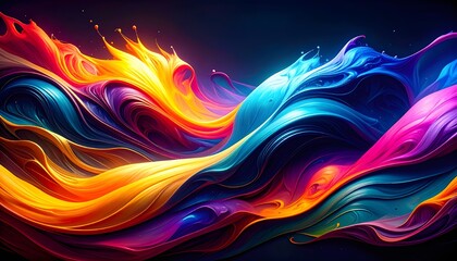 Wall Mural - flowing vibrant colors over a dark surface.