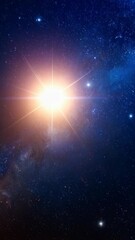 Wall Mural - Bright starburst explosion shines amongst countless stars and galactic dust in the dark expanse of deep space