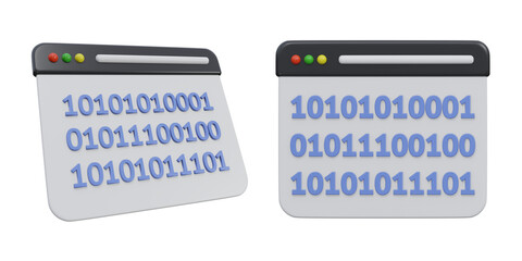 3d browser window with binary code for data and programming concept