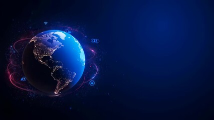 Wall Mural - global network with connected lines and digital icons around planet earth. advanced technology data 