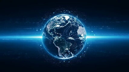 Wall Mural - glowing earth with digital network grid. global communication and internet connection. big data tech