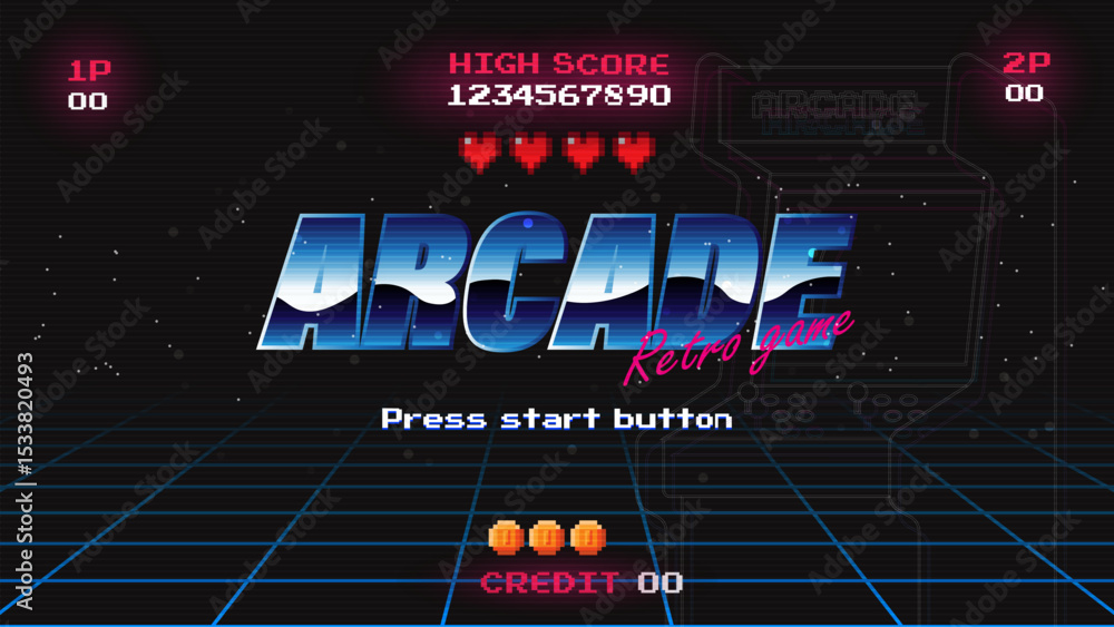 Vector de Stock ARCADE PRESS START BUTTON.pixel art .8 bit game.retro ...