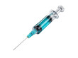 © QBeStock - Medical syringe filled with teal liquid isolated on black, Isolated On Transparent Background