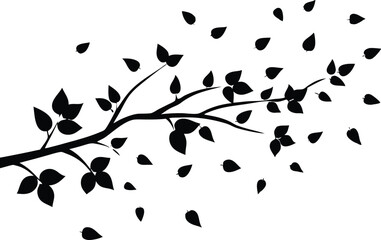 silhouette of a tree branch with scattered leaves - high quality vector graphic
