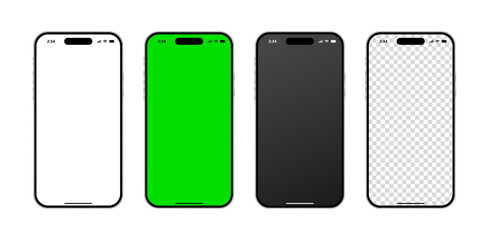 Wall Mural - realistic mobile phone mockup with blank green screen, black and transparent display for advertiseme