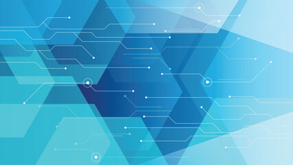 Wall Mural - abstract digital background featuring circuit line patterns and geometric shapes in blue tones ideal