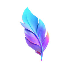 Wall Mural - vibrant feather in digital art, blue and purple hues on isolated background