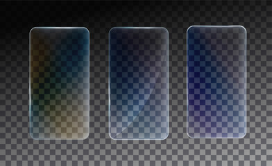 Glass frame isolated on transparent background. Vector Plastic screen display, Blank glass bar or panel for your design. UI UX Glass Screen of Mobile Smartphone Device.