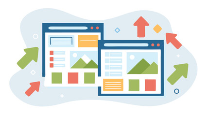 Wall Mural - two website windows with content and arrows pointing upwards and outwards design concept vector