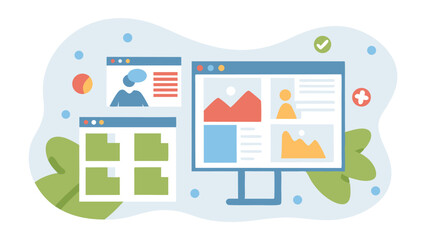 Wall Mural - illustration of a computer monitor displaying multiple windows and interface elements in a modern st