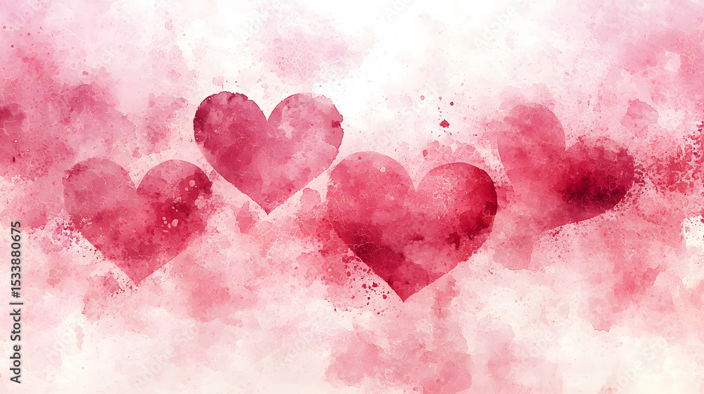 A romantic watercolor background featuring soft pink hearts for love ...