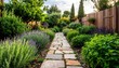 © Achmad - Scenic Stone Pathway Garden with Fragrant Herbs Rosemary, Thyme, Mint, and Lavender