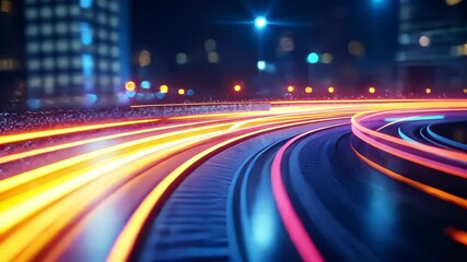 Wall Mural - vibrant and trails flowing through a city at night, representing global digital connections light in