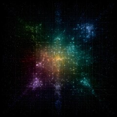 Wall Mural - symbolic matrix of luminous graphs orbiting a central glowing chart